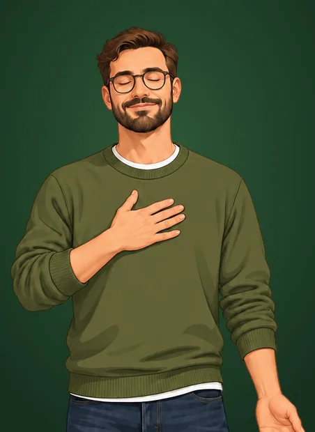 Adam breathing slowly with one hand on his chest