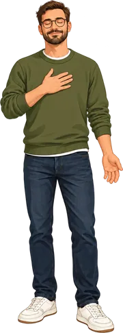 Adam, the Adam & Weed guide, breathing slowly with a hand on his chest